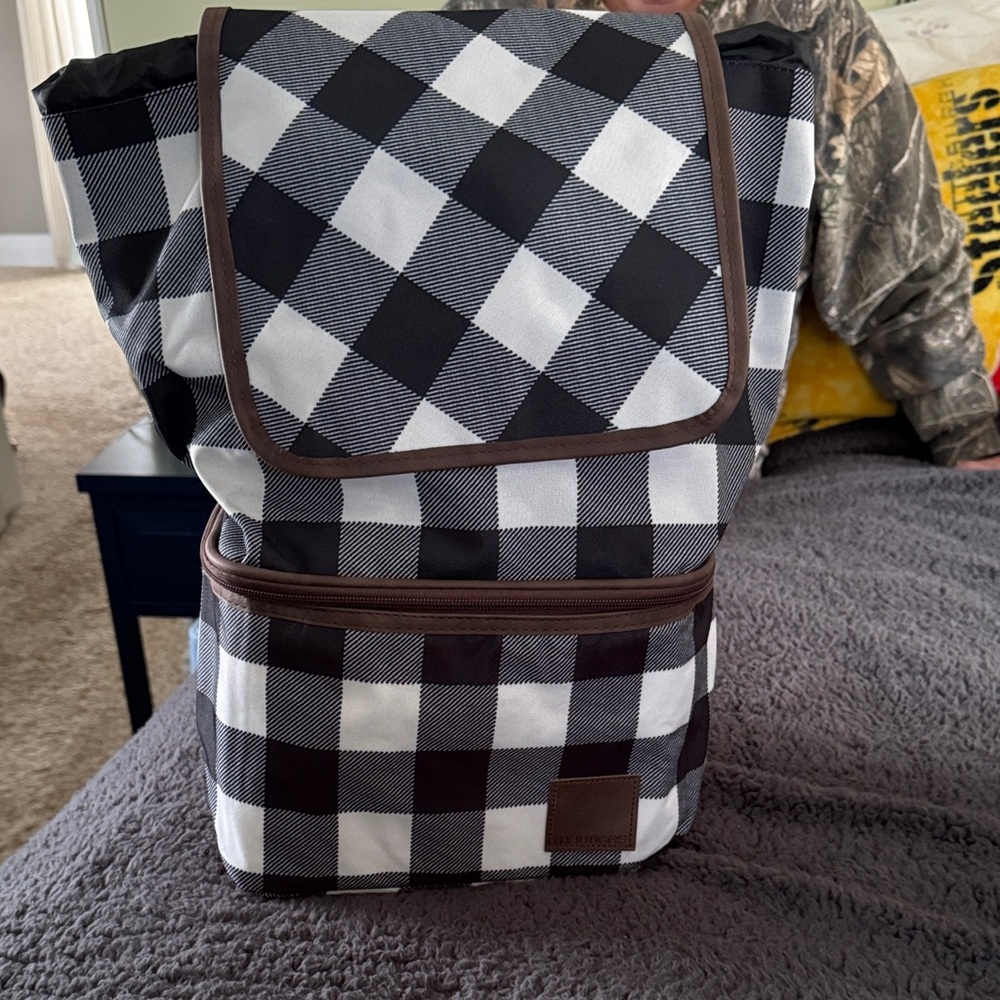 Stylish Black and White Checkered Backpack/cooler
